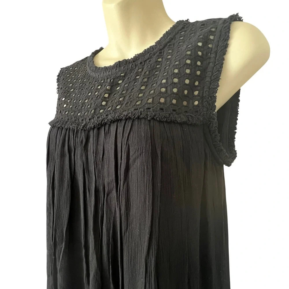 Tommy Bahama Womens Eyelet Crochet Black Fringe Dress M Black Boho Coastal Beach - Picture 2 of 9